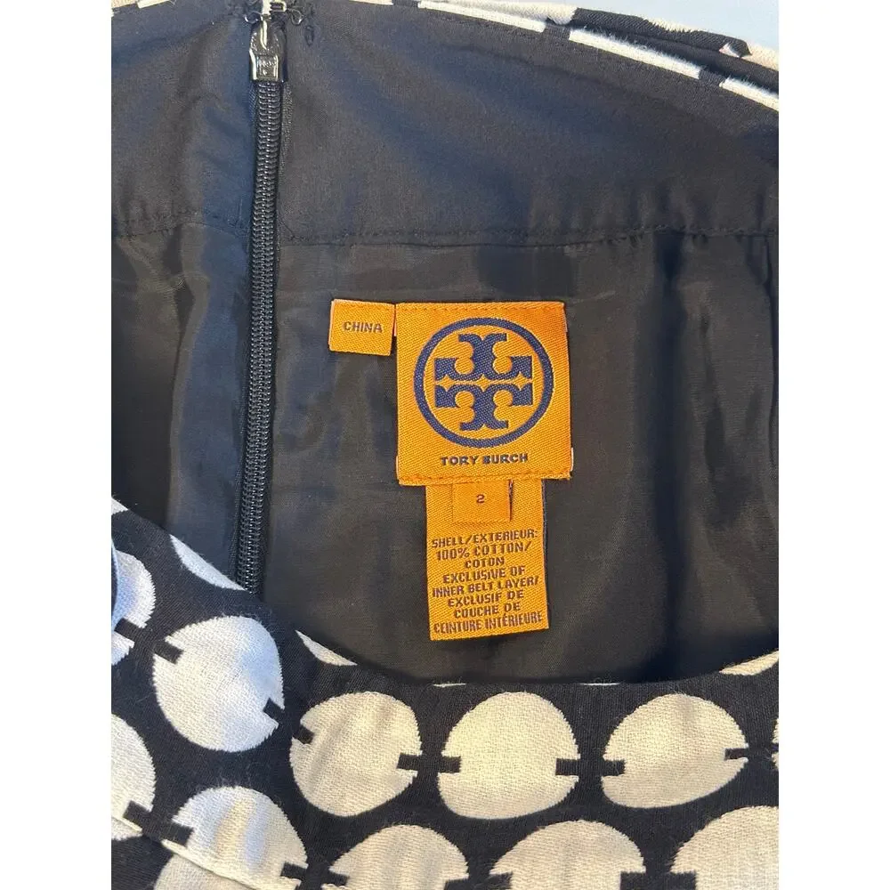🖤 Tory Burch Retro Mod Geometric Circle Link Pencil Skirt with Branded Buttons